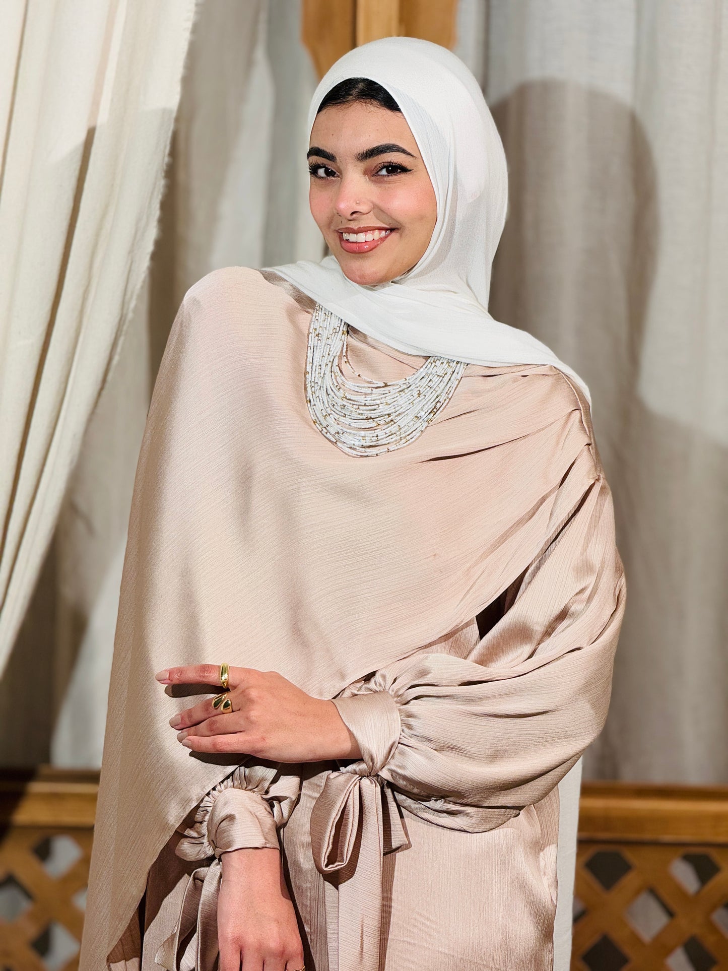 Zina Shawl Kaftan In Beige